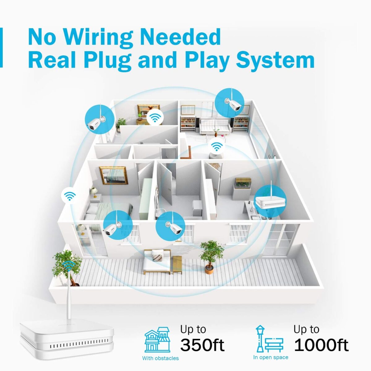 Überwachungskamera Set,8CH drahtloses H.264+ CCTV Videoüberwachung NVR Sicherheitskamera System Wasserfesten 4*1080P IP Kameras Indoor&Outdoor mit 30M Nachtsicht(eingebaute 1TB HDD) – Bild 2