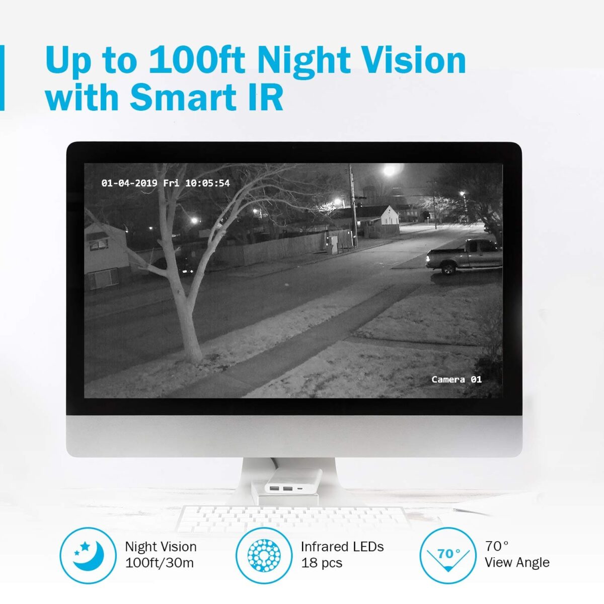 Überwachungskamera Set,8CH drahtloses H.264+ CCTV Videoüberwachung NVR Sicherheitskamera System Wasserfesten 4*1080P IP Kameras Indoor&Outdoor mit 30M Nachtsicht(eingebaute 1TB HDD) – Bild 7