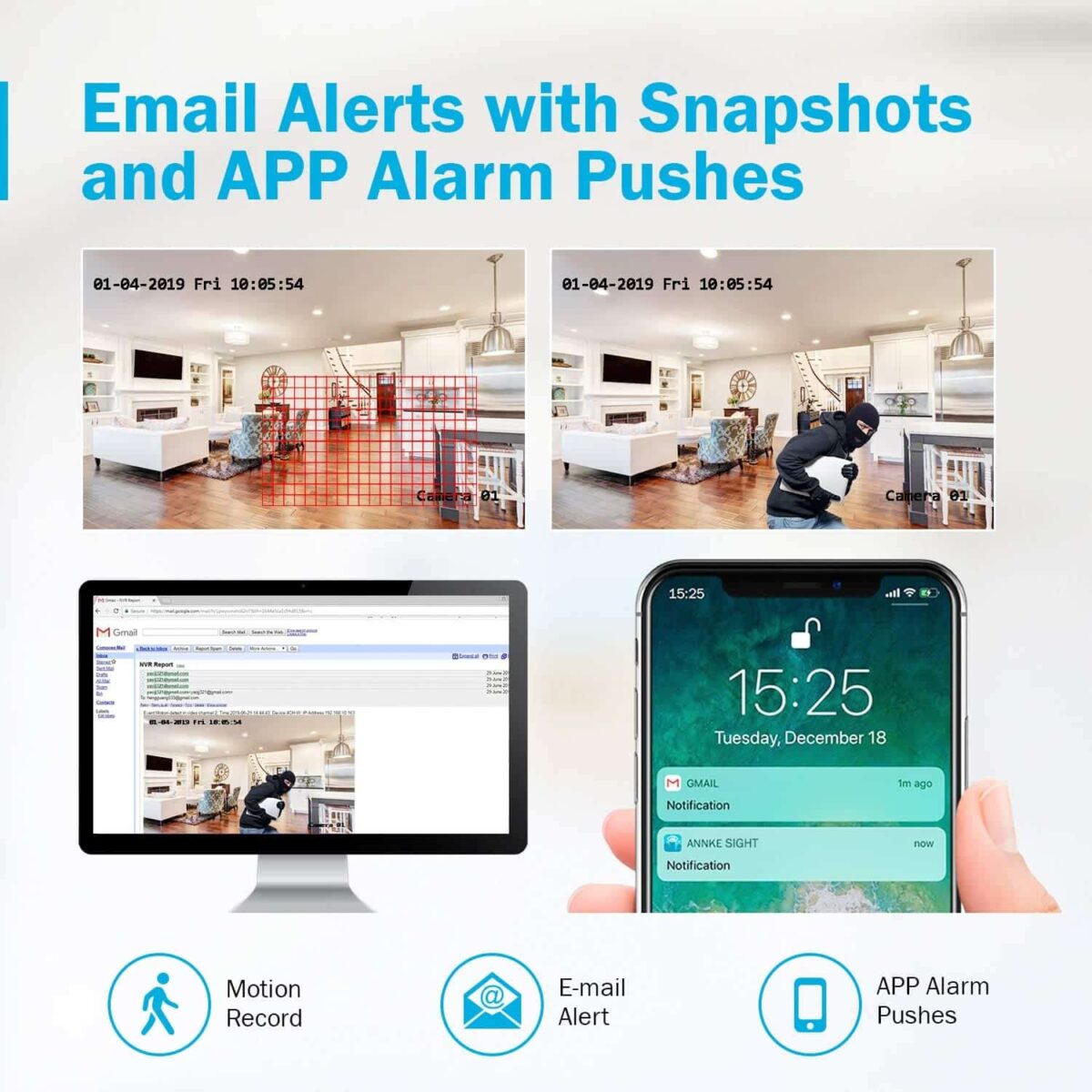 8CH Wireless Überwachungskamera System Set mit 1TB Festplatte Wifi HDMI NVR mit 8 X 1080P 2.0MP WLAN Outdoor Aussen IP Überwachungskamera, 30M IR Nachtsicht Funk Überwachungsset – Bild 6