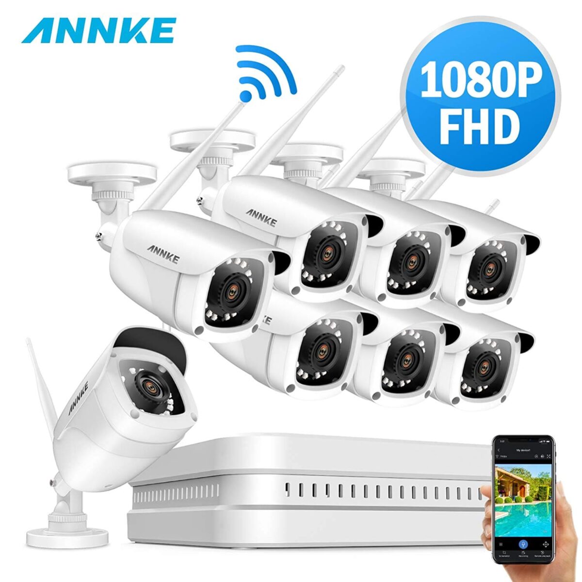 8CH Wireless Überwachungskamera System Set mit 1TB Festplatte Wifi HDMI NVR mit 8 X 1080P 2.0MP WLAN Outdoor Aussen IP Überwachungskamera, 30M IR Nachtsicht Funk Überwachungsset – Bild 2