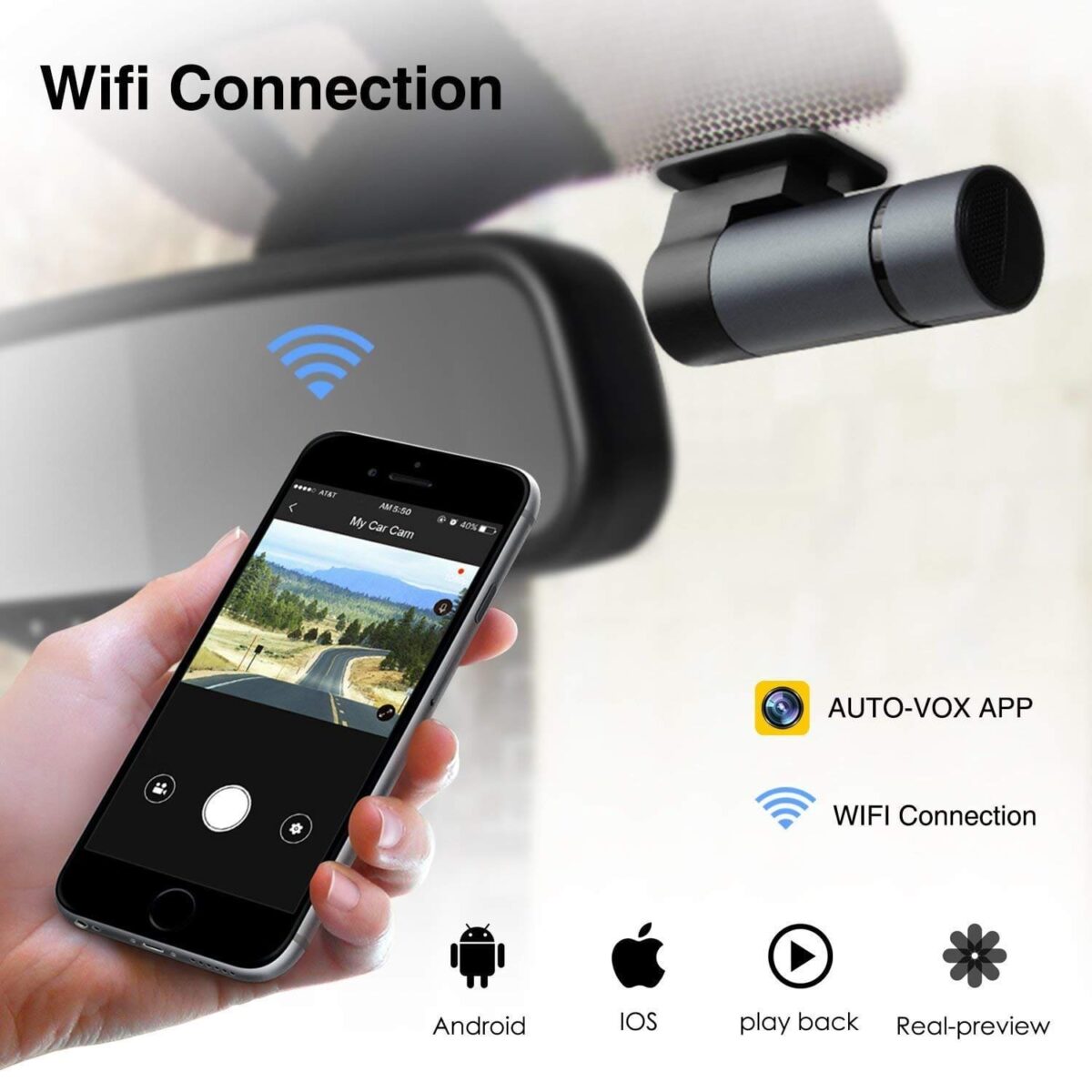 Auto Kamera WiFi FULL HD 1080P DVR 300°Bewegliches Objektiv Nachtsicht, G-Sensor, WDR, Loop-Aufnahme, Parkmonitor – Bild 2