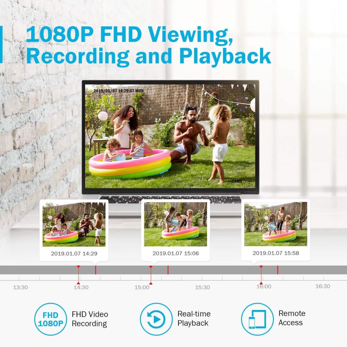 Überwachungskamera Set,8CH drahtloses H.264+ CCTV Videoüberwachung NVR Sicherheitskamera System Wasserfesten 4*1080P IP Kameras Indoor&Outdoor mit 30M Nachtsicht(eingebaute 1TB HDD) – Bild 4