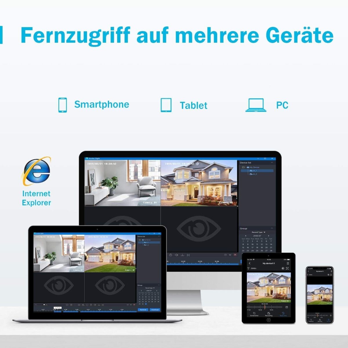 Full HD Wireless Audio Video NVR Haus Überwachungskamera System mit 2 Aussen/Innen 1080P Kameras, Funk Überwachungssystem, Zwei-Wege-Audio, PIR Bewegungsmelder, TF-Slot bis 128G – Bild 7