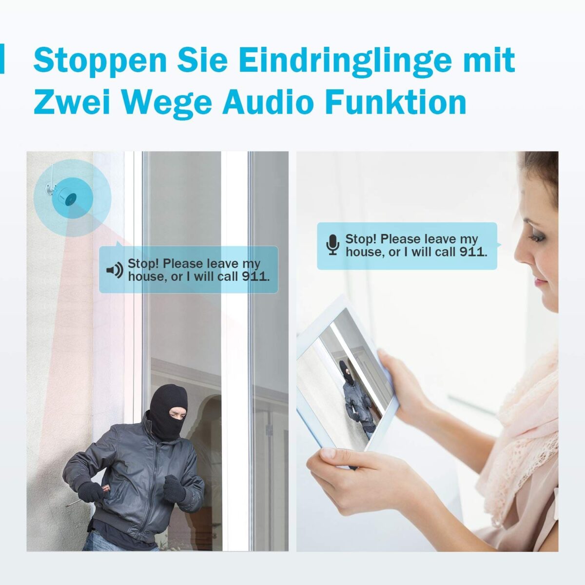 Full HD Wireless Audio Video NVR Haus Überwachungskamera System mit 2 Aussen/Innen 1080P Kameras, Funk Überwachungssystem, Zwei-Wege-Audio, PIR Bewegungsmelder, TF-Slot bis 128G – Bild 6