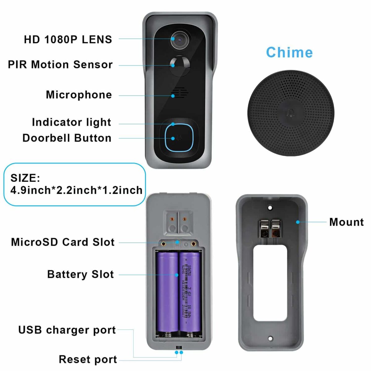 Türklingel mit Kamera 1080P HD Video Türklingel WiIFi kamera mit Video Türsprechanlage,IP65 Wasserdicht, 30 Sekunden Sprachnachricht, PIR Bewegungsüberwachung, WLAN 2.4G Smart APP Fernbedienung – Bild 7