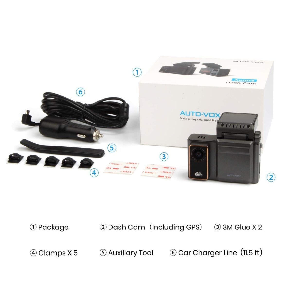 Dashcam Auto Vorne und Hinten mit eingebautem GPS, FHD 1080P Dual Dashcam mit Infrarot Nachtsicht, Autokamera mit WDR, Parküberwachung, G-Sensor, Notfallaufnahme, Loop-Aufnahme – Bild 8