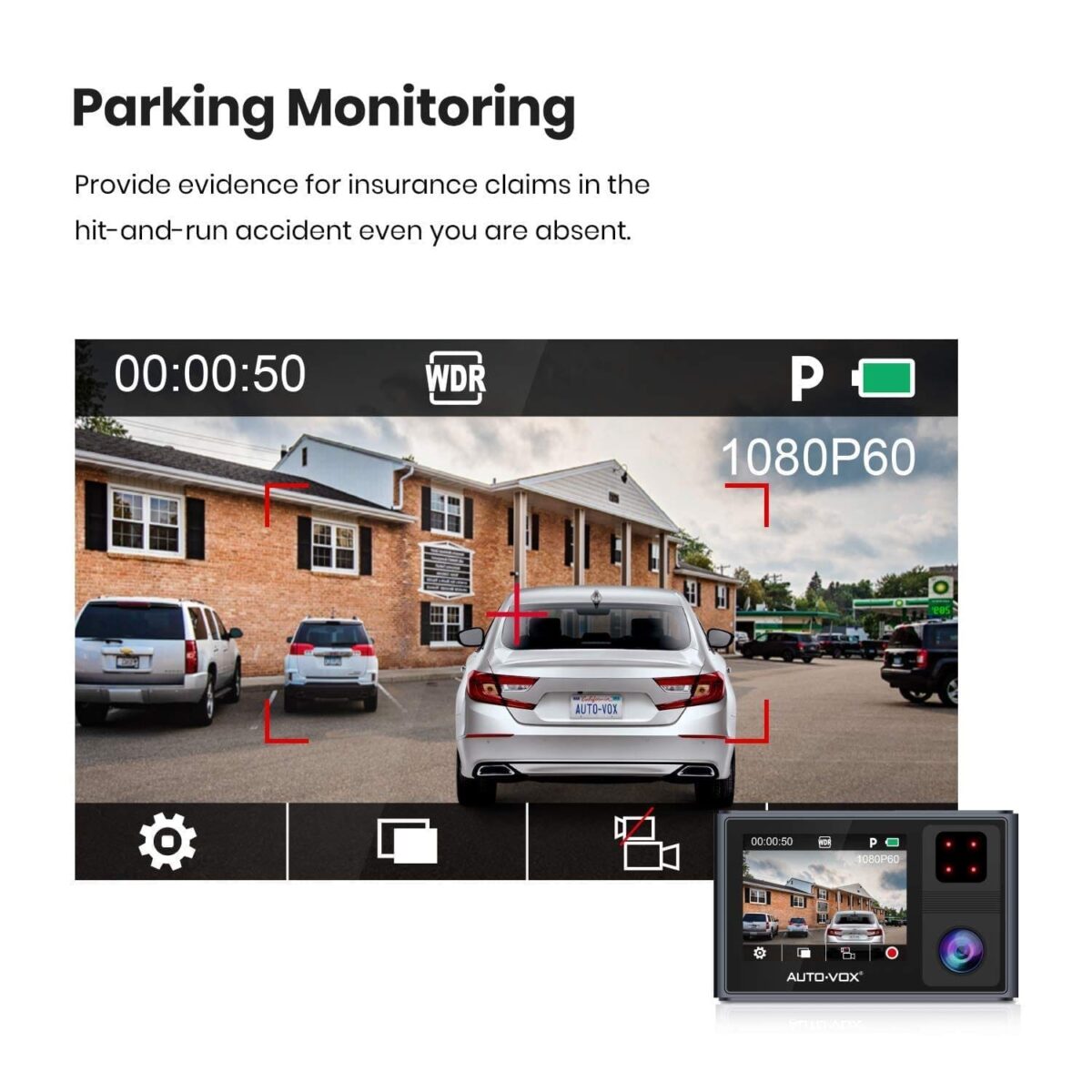 Dashcam Auto Vorne und Hinten mit eingebautem GPS, FHD 1080P Dual Dashcam mit Infrarot Nachtsicht, Autokamera mit WDR, Parküberwachung, G-Sensor, Notfallaufnahme, Loop-Aufnahme – Bild 5