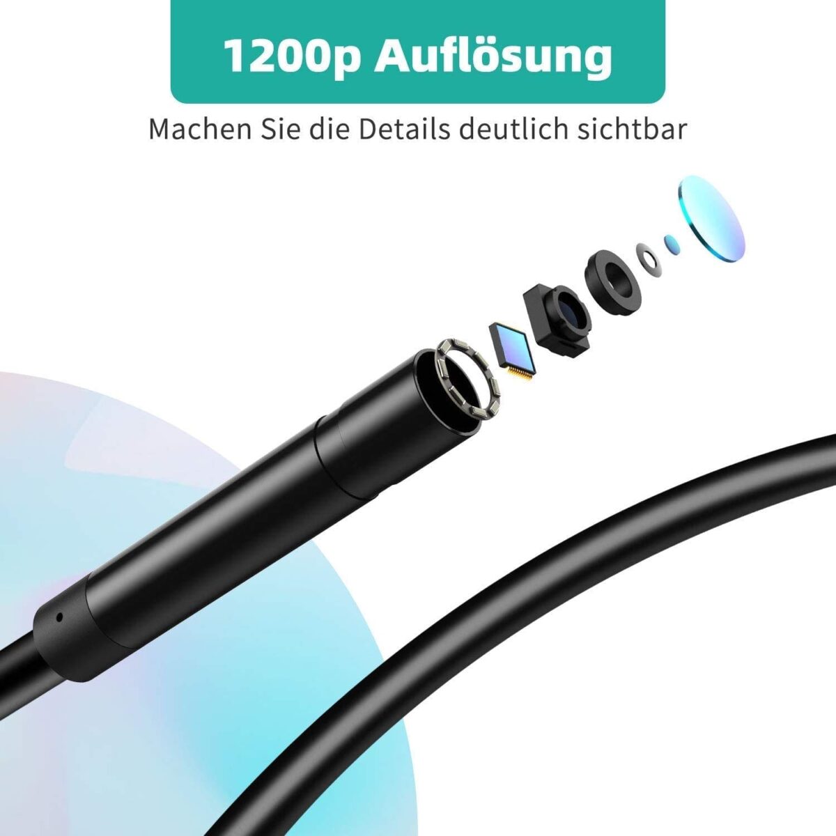 Endoskopkamera Inspektionskamera, Halbsteife Kabel 2.0 Megapixel 1200P HD IP68 Wasserdichtes für Android,IOS – Bild 4