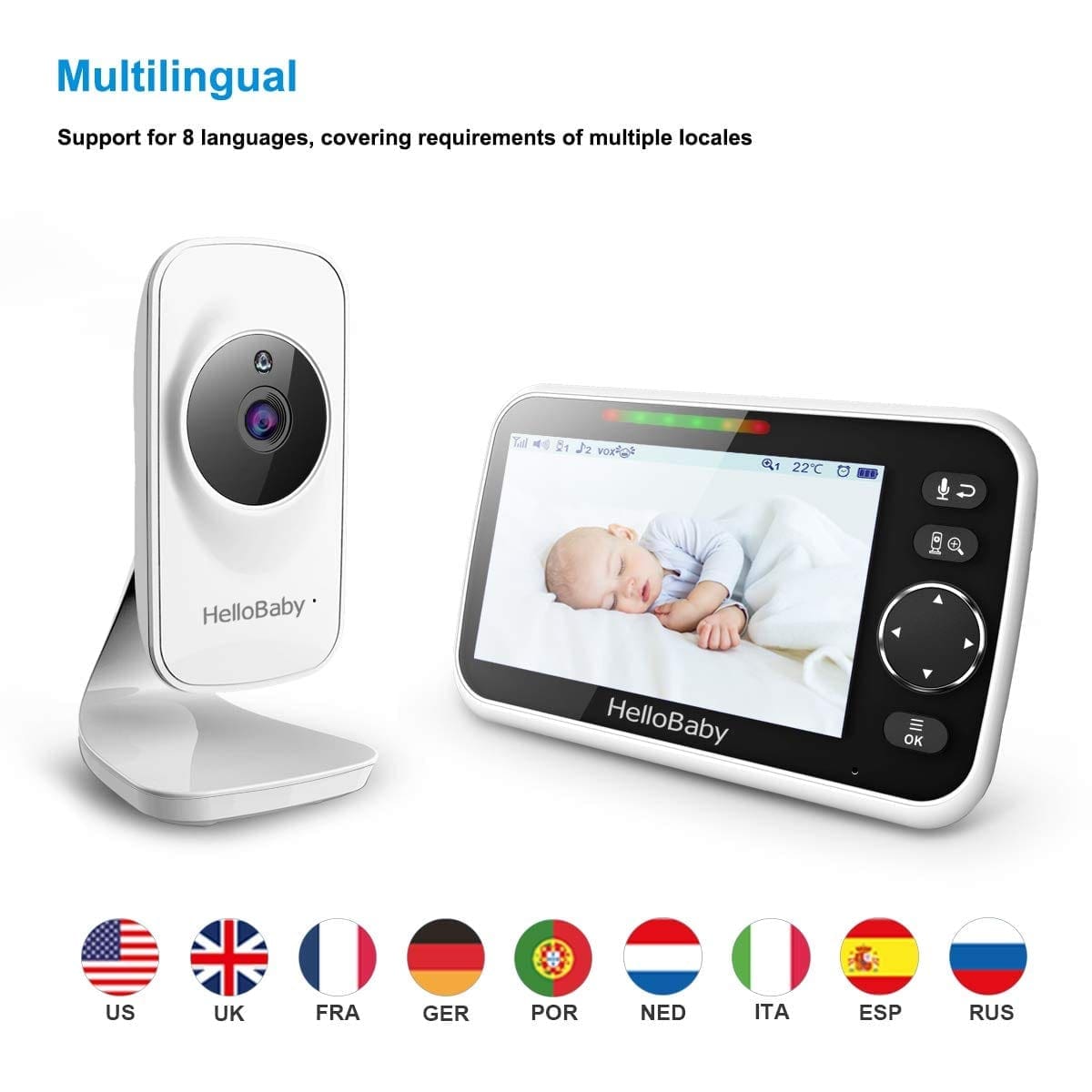 4,3"Babyphone Video Monitor Digitaler Nachtsichtkamera Babyfone mit 2 Kamera2.4G 