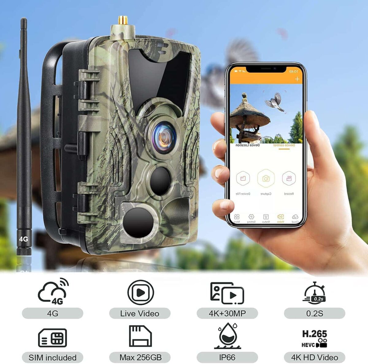 4G Wildkamera, Live-Video Übertragung 4K Nachtsichtkamera, Wasserdicht,  Gratis 32GB Speicherkarte und Gratis Sim-Karte mit 10.- guthaben, APP Steuerung – Bild 2