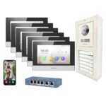 Hikvision Video Türsprechanlage Edelstahl (PoE) Aufputz komplett-Set für 6 Familienhaus