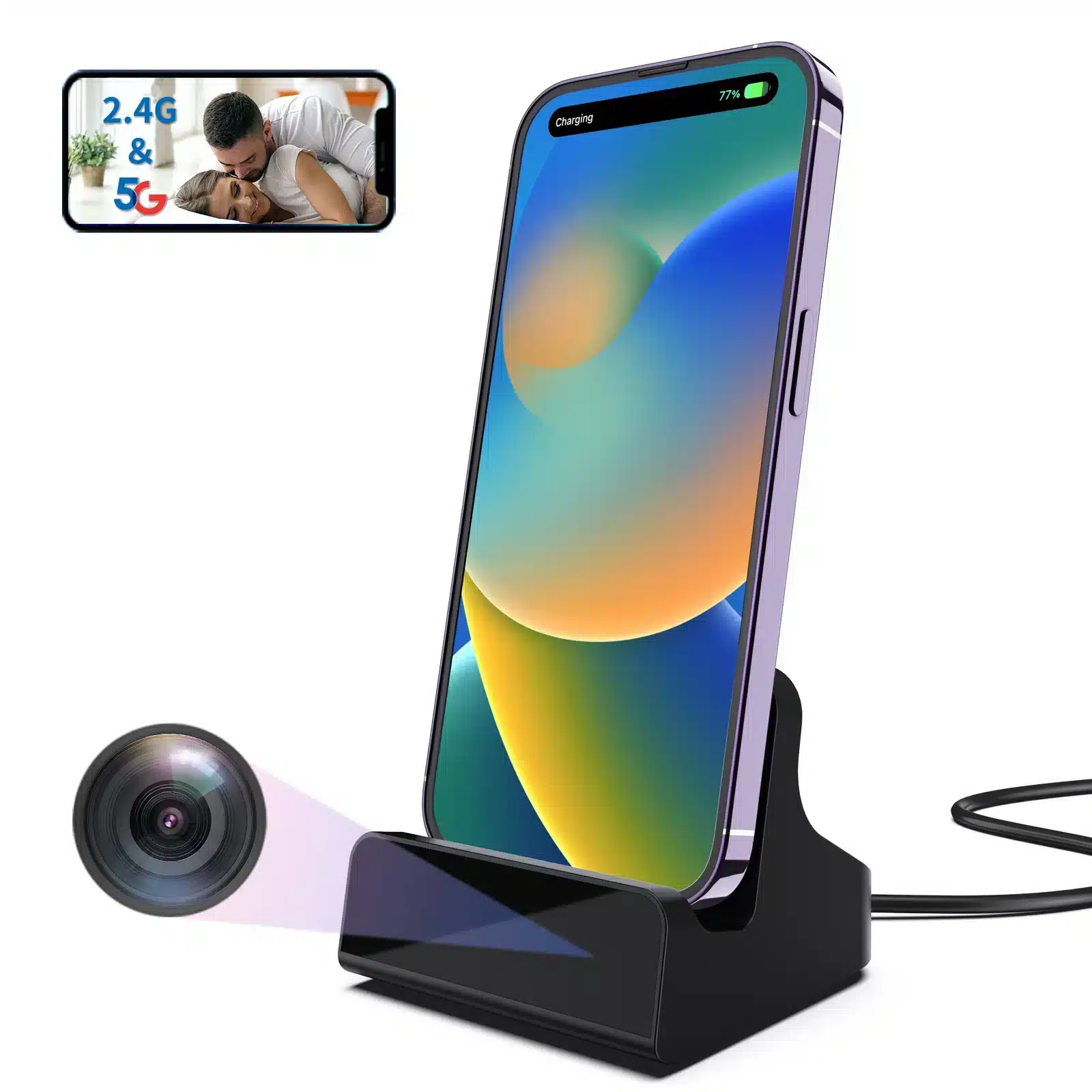 USB Type-C Charger Dock – mit versteckte Sicherheitskamera – Live-Zugriff per Ap