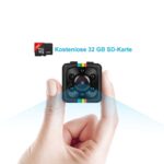 Mini Kamera, Full HD mit Nachtsicht, Bewegungserkennung, eingebaute 200 mAh Lithium-Batterie + 32GB SD-Karte