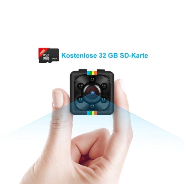 Mini Kamera, Full HD mit Nachtsicht, Bewegungserkennung, eingebaute 200 mAh Lithium-Batterie + 32GB SD-Karte