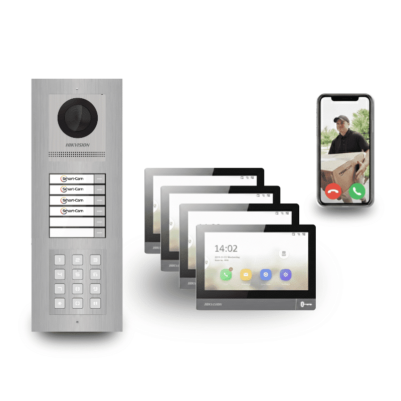 Video-Türsprechanlage 4-Familienhaus Zahlencode Hikvision Komplett-Set