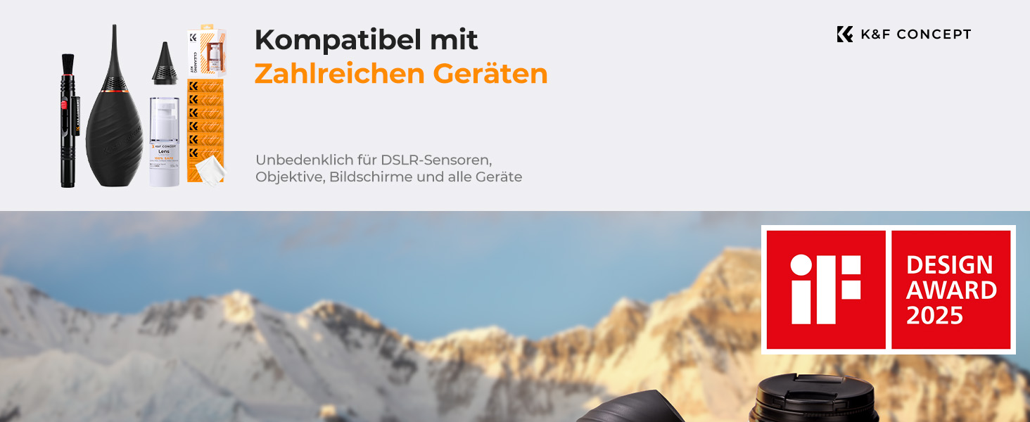 K&F Concept 10-in-1 Reinigungsset mit Blasebalg, zwei Düsen, Reinigungsstift, sechs Tüchern und Reiniger – Detail 1