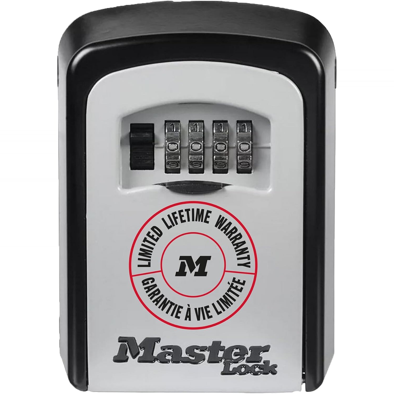 Master Lock 5401EURD Schlüsseltresor in Grau mit geöffneter Wetterklappe und Ziffernrädern