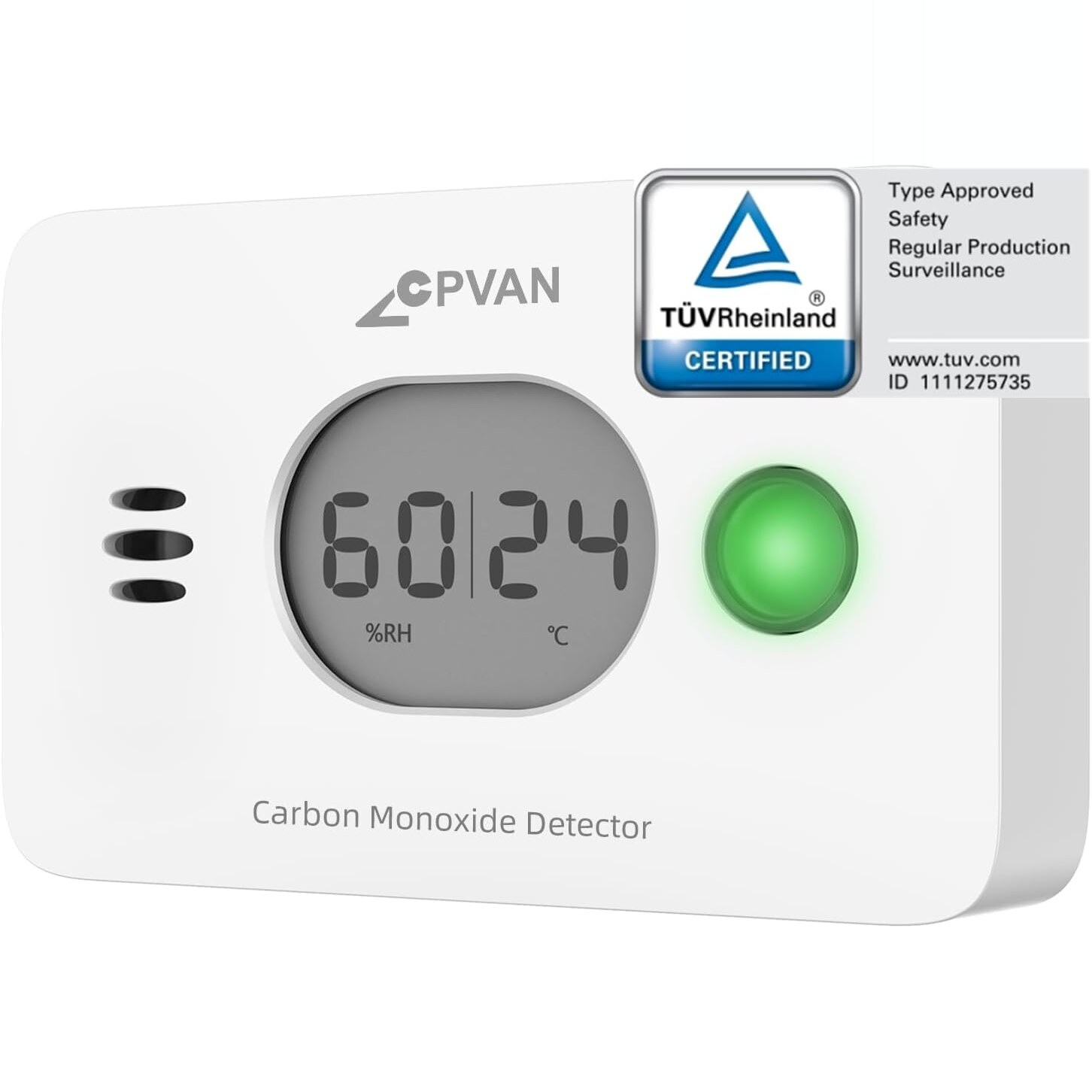 CPVAN COS-X3 plus Kohlenmonoxidmelder mit Anzeige von CO-Wert, Temperatur und Luftfeuchte