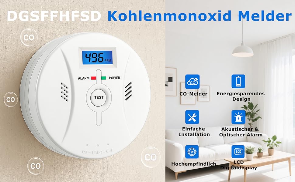 Kohlenmonoxidmelder DSD-5879 mit LCD-Anzeige der CO-Konzentration – Detail 1