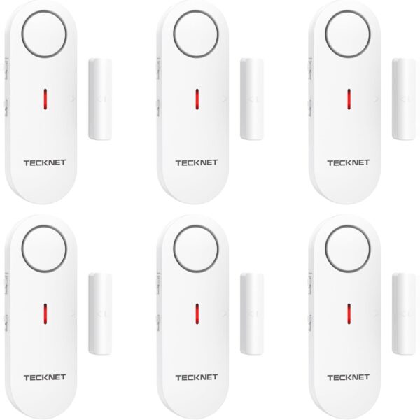 TECKNET Türalarm 6er-Set in Weiss, Kontaktmelder mit Gegenstück für Tür und Fenster
