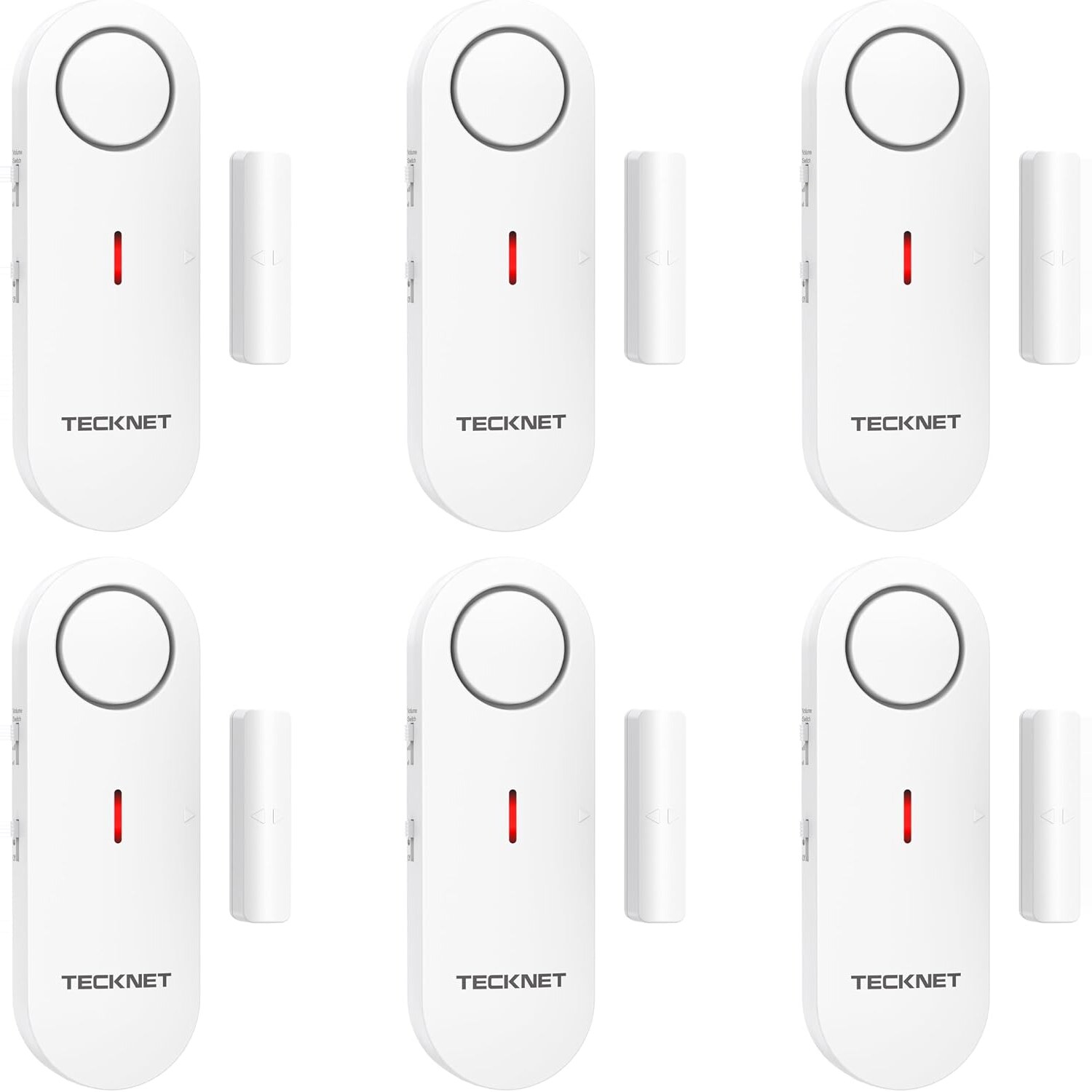 TECKNET Türalarm 6er-Set, 100 dB Fensteralarm mit 3 Lautstärken und Glockenspiel – Ansicht 1 TECKNET Türalarm 6er-Set in Weiss, Kontaktmelder mit Gegenstück für Tür und Fenster