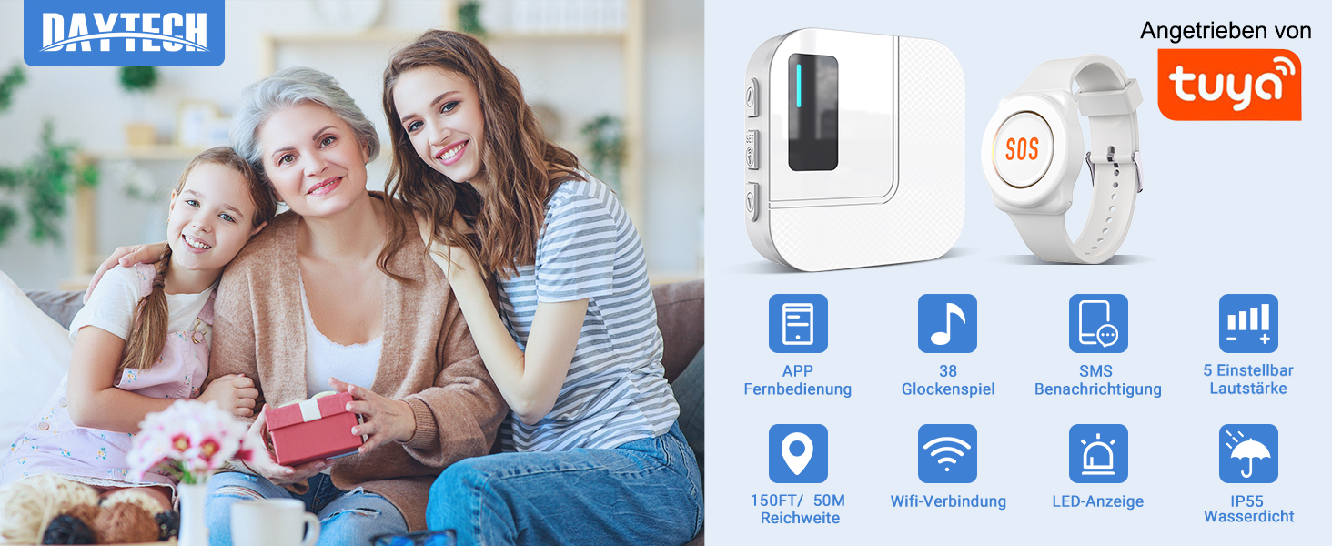 Daytech TY01 Notrufknopf mit WLAN-Empfänger für den Hausnotruf – Detail 1