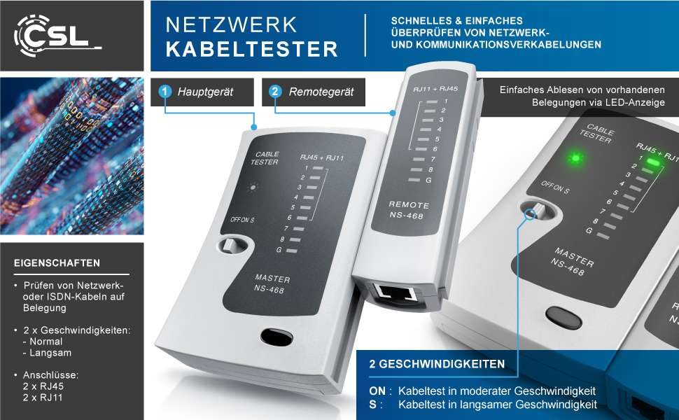CSL Netzwerk-Kit mit Kabeltester, Krimpzange, Abisolierer und LSA-Anlegewerkzeug – Detail 1
