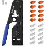VCELINK Crimpzange für RJ45 mit Cat-7-Steckern, Knickschutztüllen und Einfädelhilfen