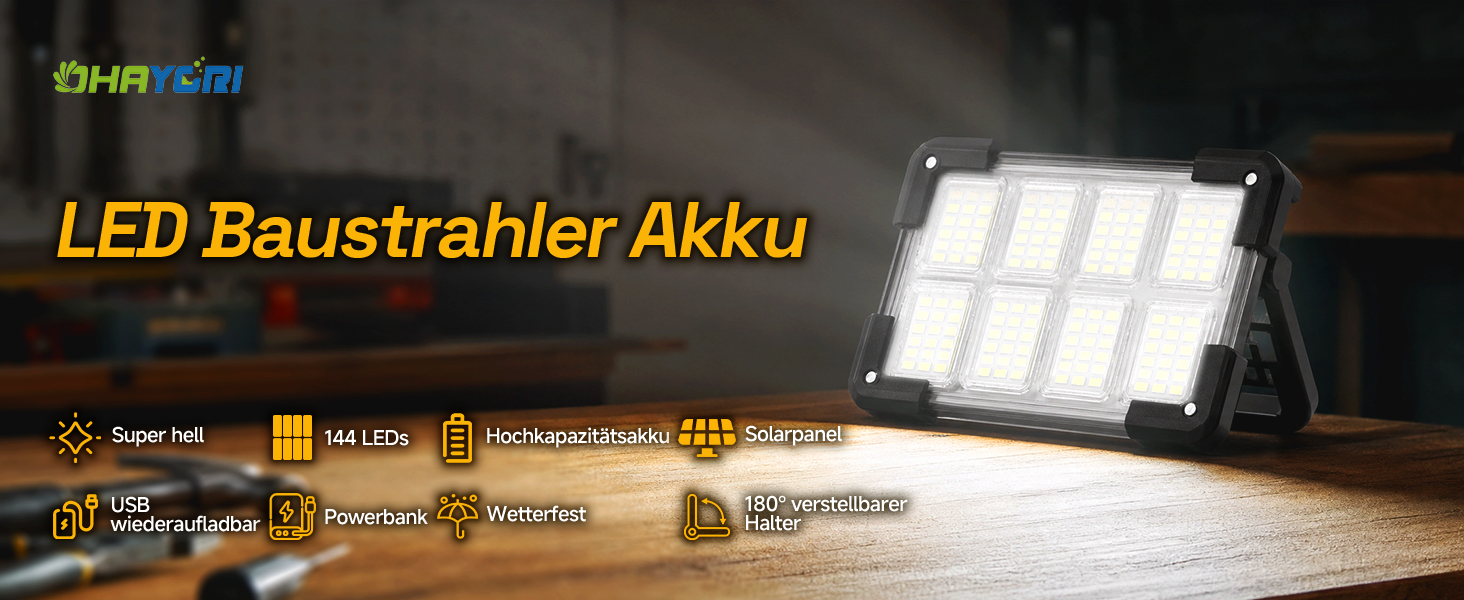 OHAYORI 8-CUP LED Baustrahler mit klappbarem Griff, Magnetsockel und USB-Anschluss – Detail 1