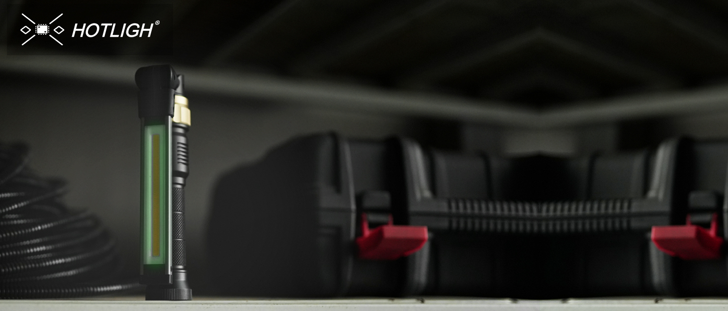HOTLIGH ZF7549 Akku-Werkstattlampe aus Aluminium mit ausgeklapptem Leuchtkopf und Magnetfuss – Detail 1