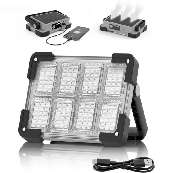 DANCINGBOAR U8CUP LED Baustrahler mit drehbarem Griff, Solarmodul und USB-Anschluss