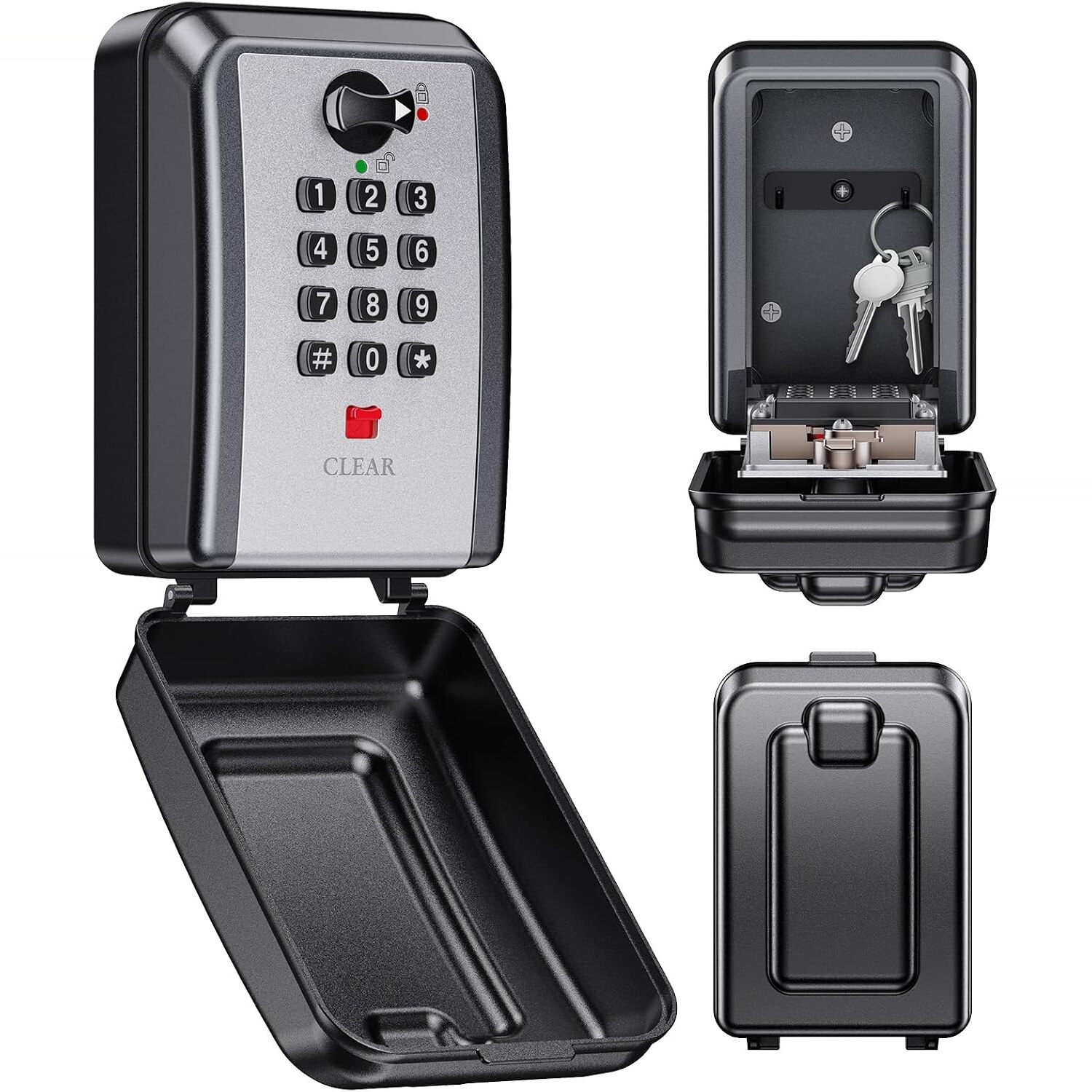 Silberner Mohard 8109 Schlüsseltresor mit Zifferntastatur und aufgeschobener Schutzklappe