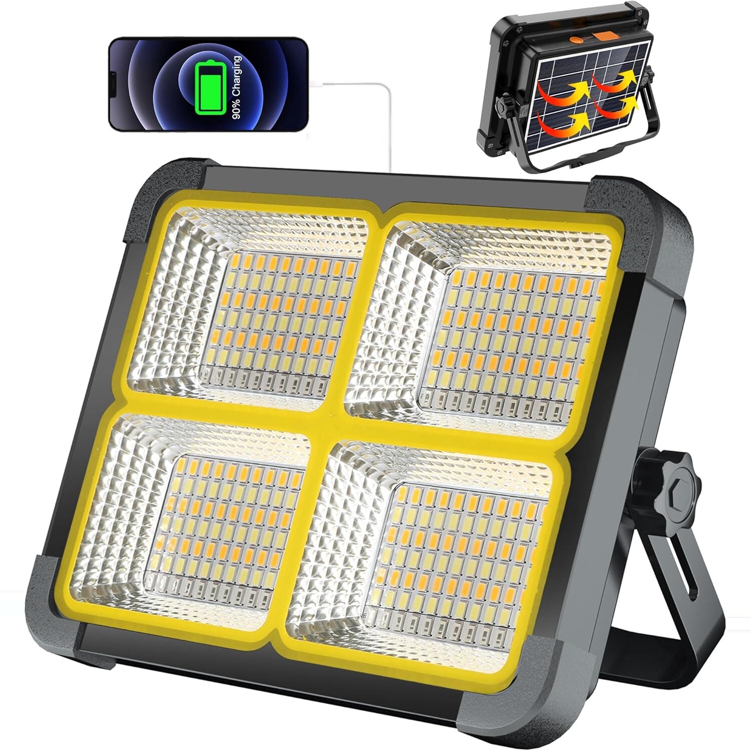 MASMEJOR SL-D8 Akku-Baustrahler mit Solarpanel, 336 LEDs, 12000 mAh, 4 Lichtmodi – Ansicht 1 MASMEJOR SL-D8 Akku-Baustrahler mit 336 LEDs, Solarpanel und klappbarem Gelenkarm