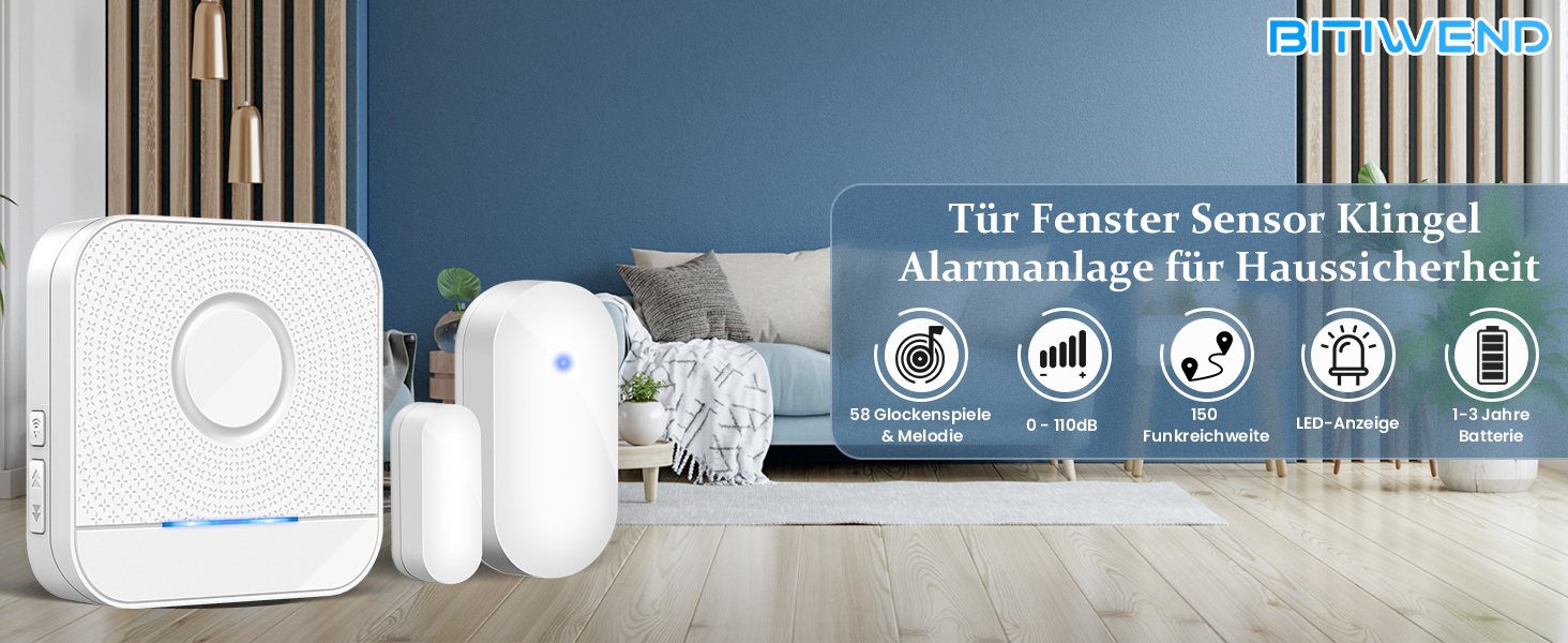 BITIWEND Funkgong-Empfänger für die Steckdose mit Tür- und Fenstersensor – Detail 1