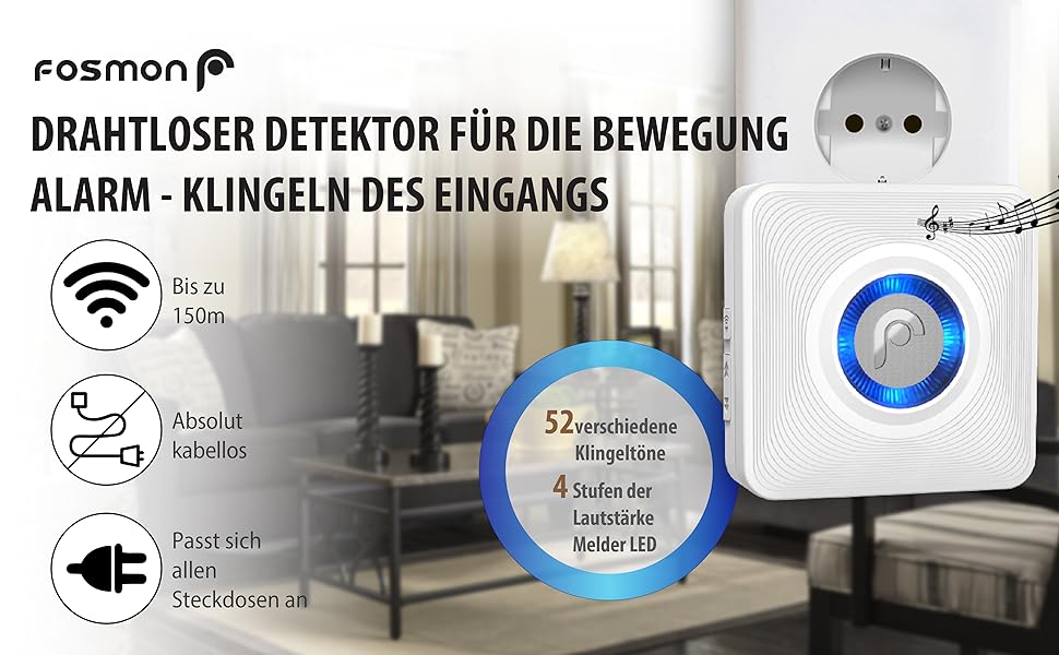 Fosmon 51089HOMEU Funk-Bewegungsmelder mit Sender und Empfänger für die Steckdose – Detail 1