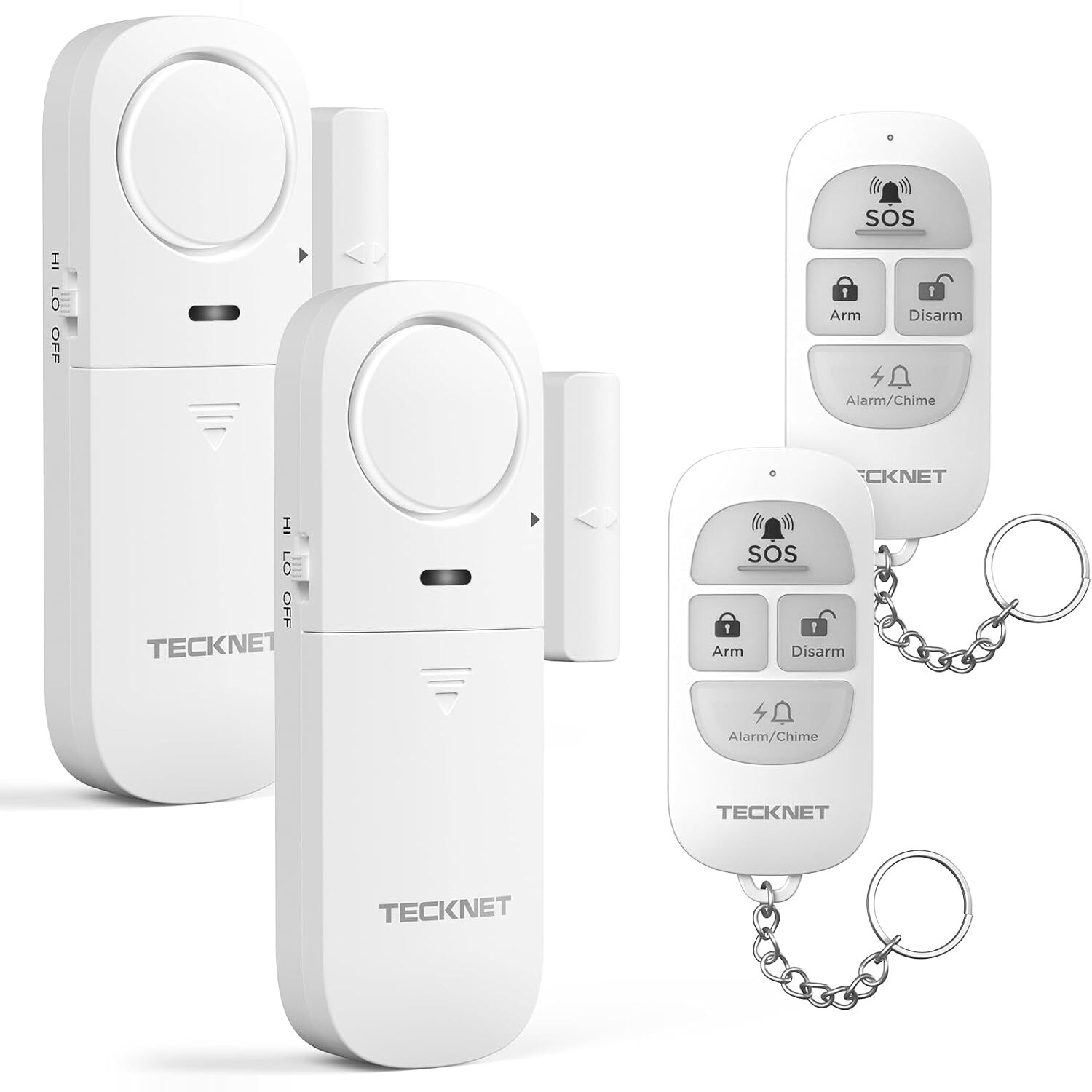 TECKNET TK-WA151 Tür- und Fensteralarm mit 2 Fernbedienungen, bis 100 dB, 2er-Pack – Ansicht 1 TECKNET TK-WA151 Fensteralarm in Weiss mit Magnetkontakt und Fernbedienung
