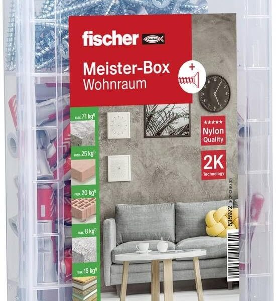 fischer Meister-Box Wohnraum, 160-teiliges Dübel- und Schraubenset DuoPower