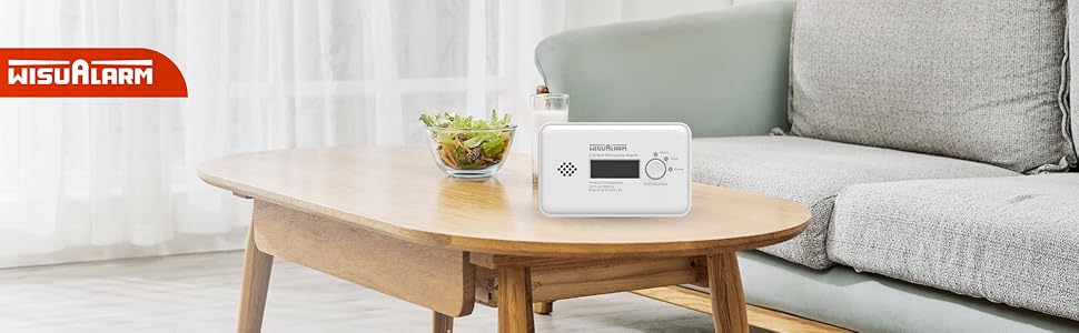 WISUALARM Kohlenmonoxid-Melder in Weiss mit LCD-Display und Testtaste – Detail 1