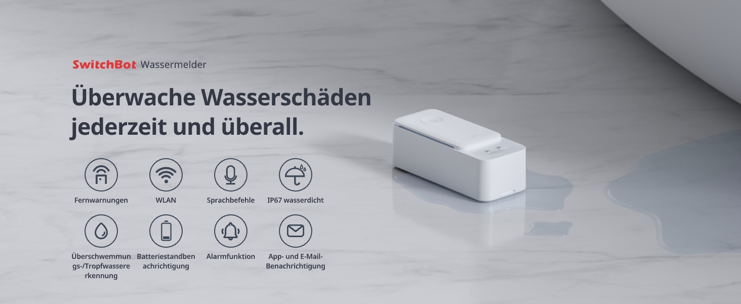 SwitchBot WLAN Wassermelder W4402000 mit Sensorkontakten auf der Oberseite – Detail 1