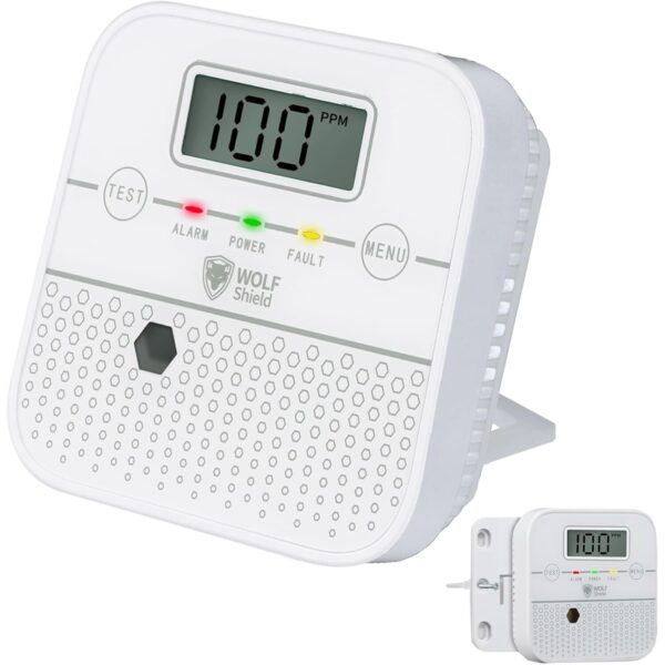 WOLF SHIELD Mini CO-Melder mit LCD-Anzeige und Standhalterung