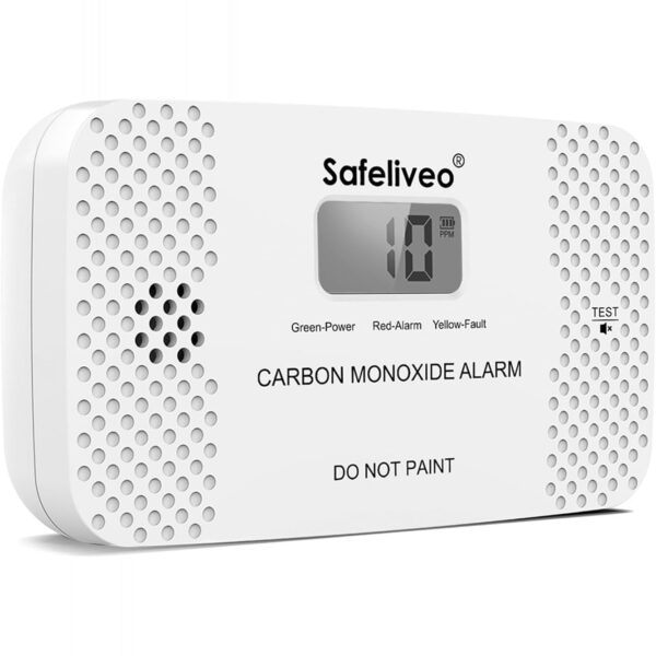 Safeliveo CO03 Kohlenmonoxidmelder in Weiss mit digitalem Display, freistehend aufgestellt