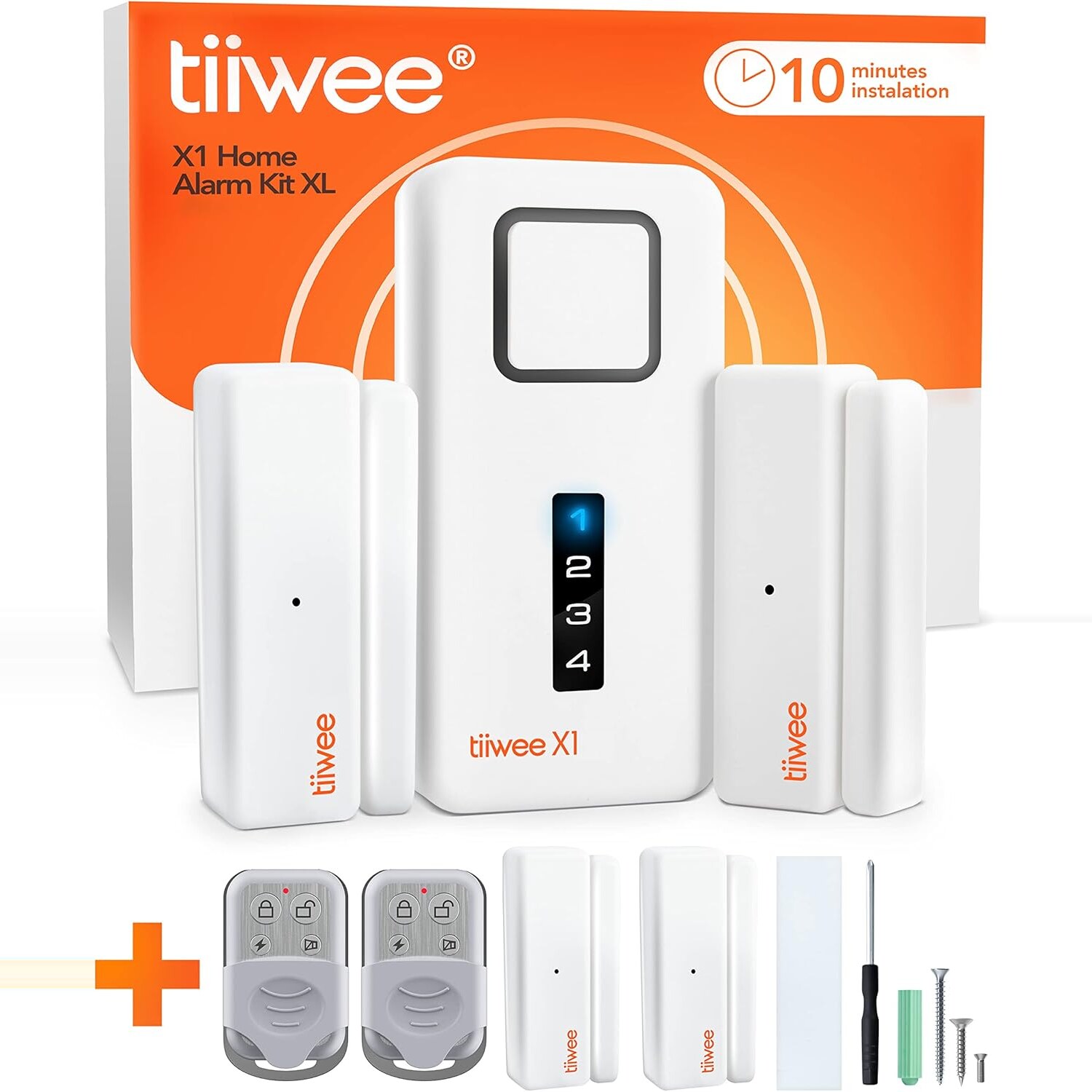 tiiwee X1-XL Alarmset mit Sirene, vier Tür- und Fenstersensoren und zwei Fernbedienungen – Ansicht 1 tiiwee X1-XL Alarmset mit Sirene, vier Fenstersensoren und zwei Fernbedienungen