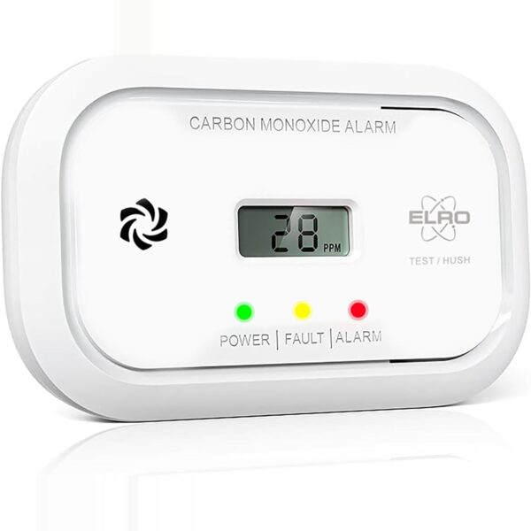 ELRO FC5003 Kohlenmonoxidmelder in Weiss mit LCD-Display an der Wand montiert
