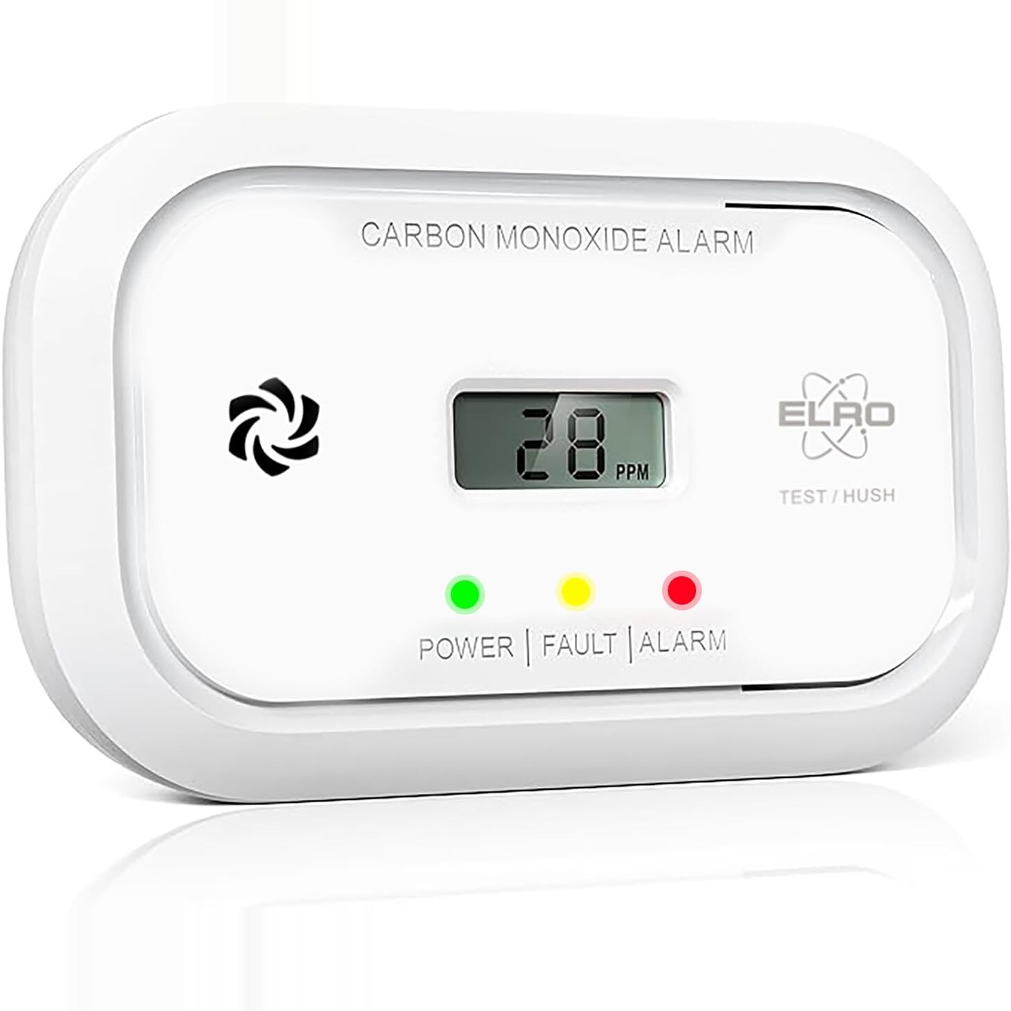 ELRO FC5003 Kohlenmonoxidmelder in Weiss mit LCD-Display an der Wand montiert