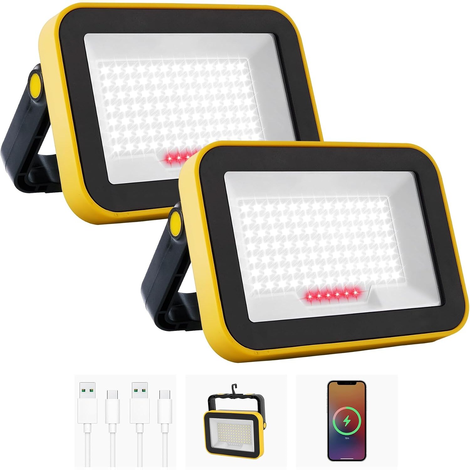 NATPOW TS-F0210 Akku-Arbeitsleuchte 650 Lumen mit IP65, Doppelpack – Ansicht 1 NATPOW TS-F0210 Akku-Arbeitsleuchte im Doppelpack mit Stativgewinde