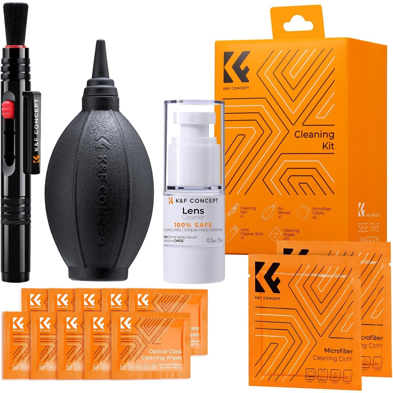 K&F Concept 15-in-1 Kamera-Reinigungsset mit Blasebalg, Lens Pen und Reinigungsflüssigkeit – Ansicht 1 K&F Concept 15-in-1 Kamera-Reinigungsset mit Blasebalg, Reinigungsstift, Reinigungsflüssigkeit und Mikrofasertüchern