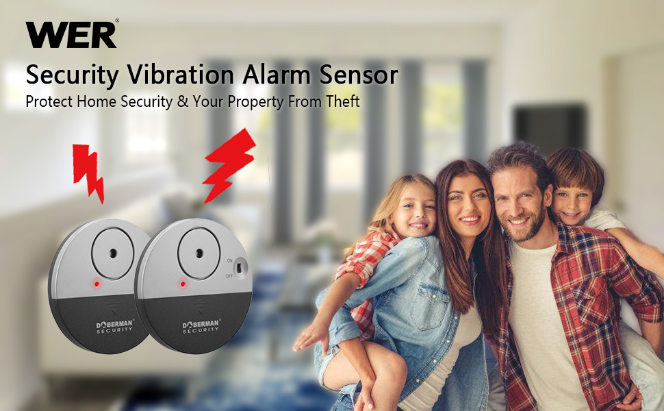 WER Doberman Fensteralarm mit Vibrationssensor, vier flache Sensoren im Set – Detail 1