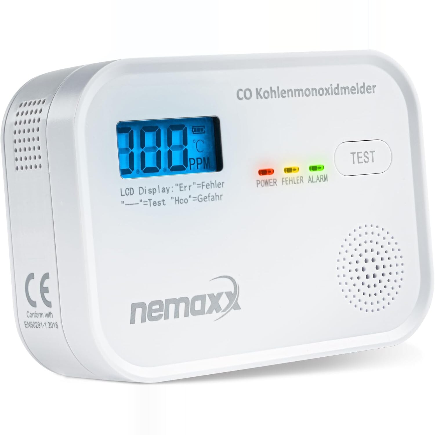 NEMAXX CM18 Kohlenmonoxid-Melder mit LCD-Display an der Wand