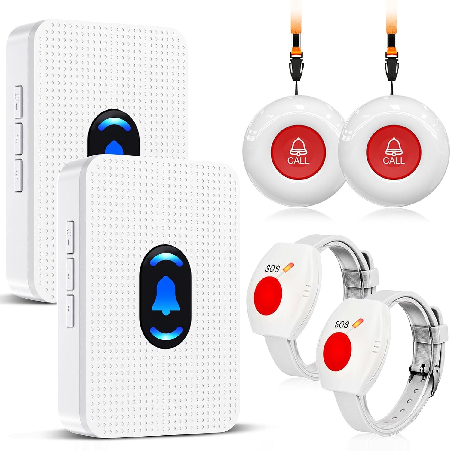 DAYTECH LC01 Notrufknopf für Senioren mit SOS-Armband, 6-teiliges Funkset – Ansicht 1 Daytech Notrufset für Senioren in Weiss mit SOS-Armband, Ruftaste und Funkempfänger
