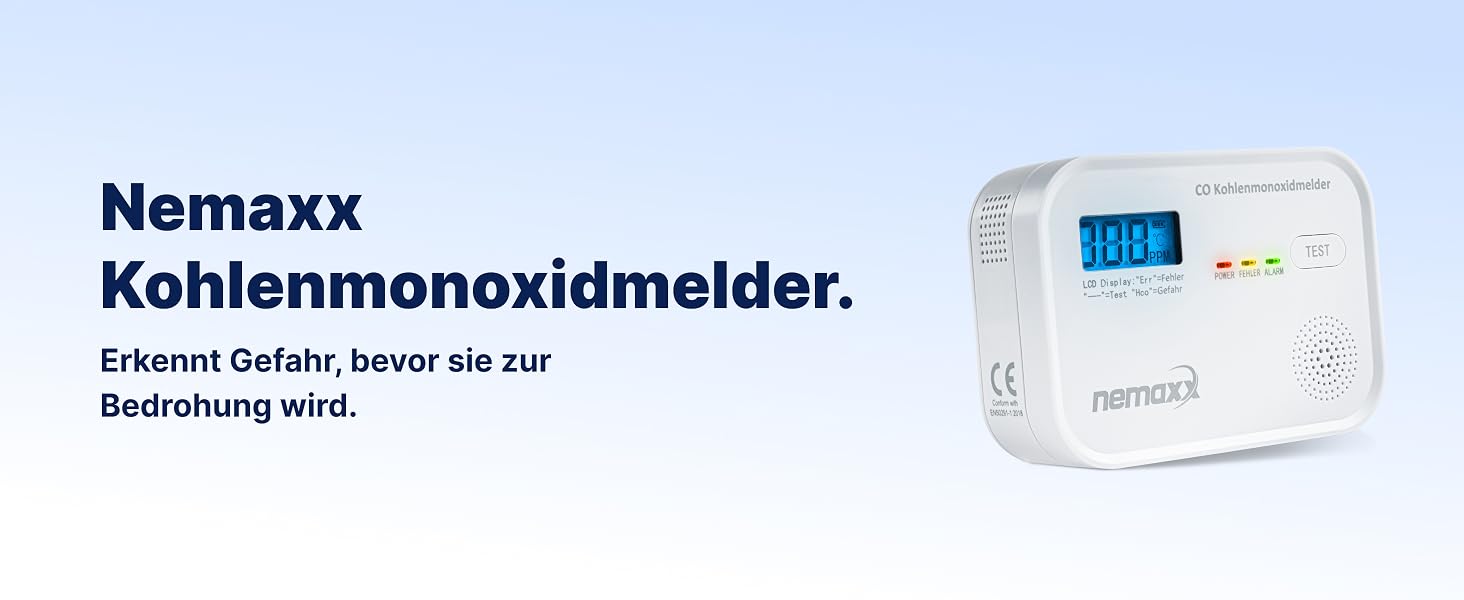 NEMAXX CM18 Kohlenmonoxid-Melder mit LCD-Display an der Wand – Detail 1